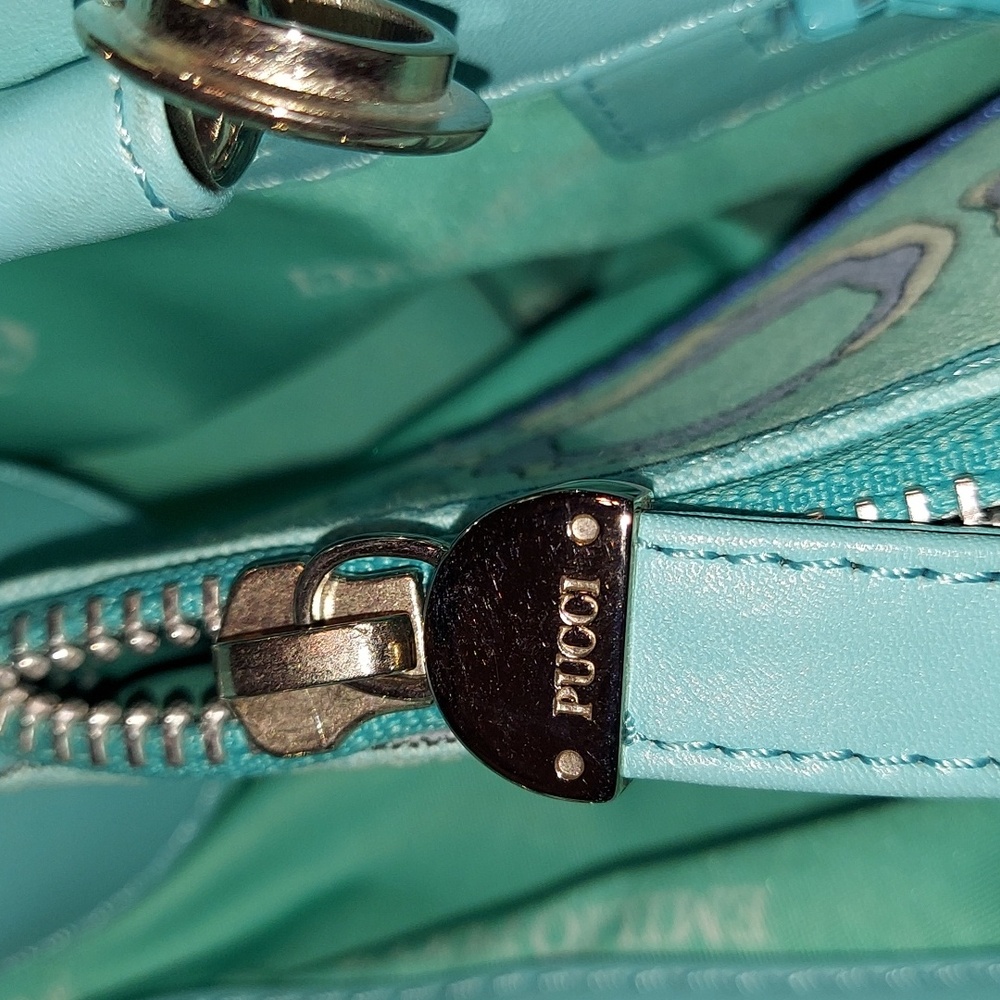 EMILIO PUCCI-Vintage authentic Pucci print Blue,Turquoise Canvas & Leather bag - Picture 14 of 15